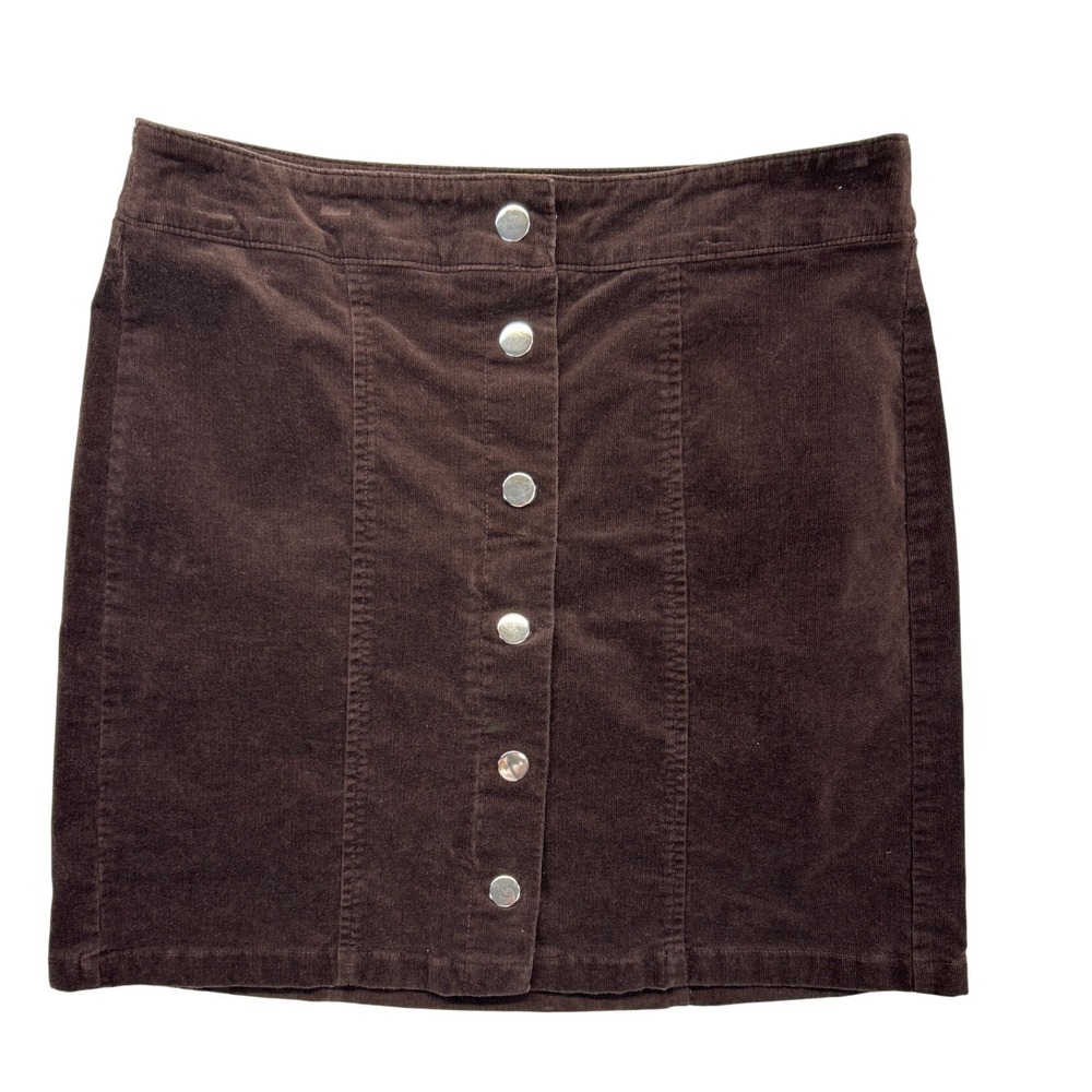 LOFT Corduroy Skirt Womens 6 Brown Snap Button Front Mini A-Line Stretch 70s